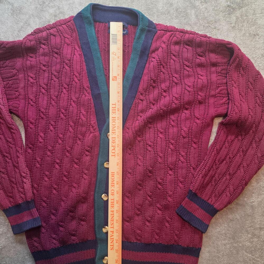Gant Sweater Mens L Red Cable Knit V-Neck Button Front Cardigan Hand Framed - Picture 6 of 9